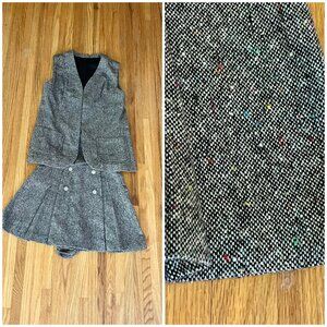 1960s vintage handmade flecked wool tweed vest and skort set, S/M